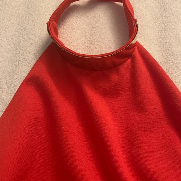 BEBE Red Halter Dress XS with Gold choker finish - Picture 2 of 7